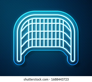 Glowing Neon Line Ice Hockey Goal With Net For Goalkeeper Icon Isolated On Blue Background.  Vector Illustration