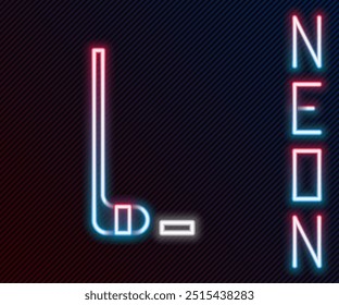 Glowing neon line Ice hockey stick and puck icon isolated on black background. Colorful outline concept. Vector Illustration