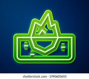 Glowing neon line Iceberg icon isolated on blue background.  Vector