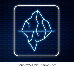 Glowing neon line Iceberg icon isolated on brick wall background.  Vector