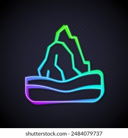 Glowing neon line Iceberg icon isolated on black background.  Vector