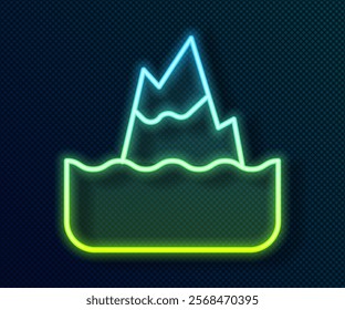 Glowing neon line Iceberg icon isolated on black background.  Vector