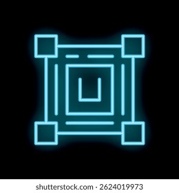 Glowing neon line icon of augmented reality application interface element, isolated on a black background