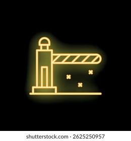 Glowing neon line icon of automatic barrier gate closing access on black background