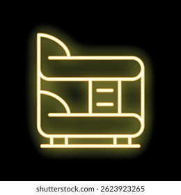 Glowing neon line icon of a double decker bed isolated on a black background, perfect for highlighting furniture in digital designs