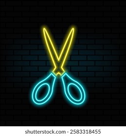 Glowing neon line Icon hairdresser scissors isolated on black background. Hairdresser, fashion salon and barber. Barber shop symbol. Colorful outline concept..