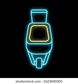 Glowing neon line icon representing a toilet bowl, isolated on black background, with colorful outline concept vector illlustration