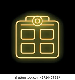 Icono de línea de neón brillante que representa una plancha de gofre sobre un fondo negro