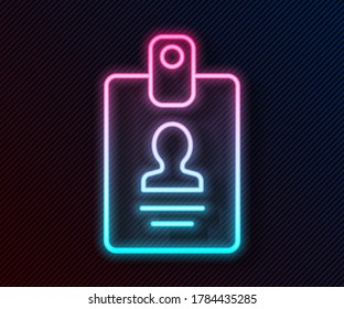 Glowing neon line Identification badge icon isolated on black background. It can be used for presentation, identity of the company, advertising.  Vector Illustration