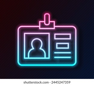 Glowing neon line Identification badge icon isolated on black background. It can be used for presentation, identity of the company, advertising.  Vector