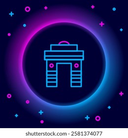 Glowing neon line India Gate in New Delhi, India icon isolated on black background. Gate way of India Mumbai. Colorful outline concept. Vector