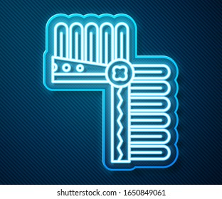 Glowing neon line Indian headdress with feathers icon isolated on blue background. Native american traditional headdress.  Vector Illustration