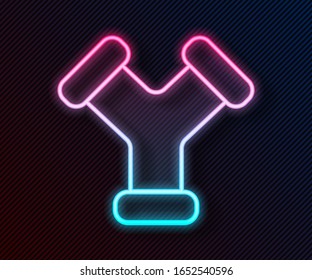Glowing neon line Industry metallic pipe icon isolated on black background. Plumbing pipeline parts of different shapes.  Vector Illustration