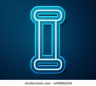 Glowing neon line Industry metallic pipe icon isolated on blue background. Plumbing pipeline parts of different shapes.  Vector Illustration
