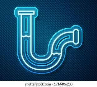 Glowing neon line Industry metallic pipe icon isolated on blue background. Plumbing pipeline parts of different shapes.  Vector Illustration