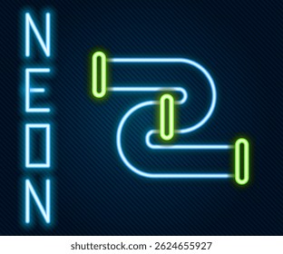 Glowing neon line Industry metallic pipe icon isolated on black background. Plumbing pipeline parts of different shapes. Colorful outline concept. Vector Illustration