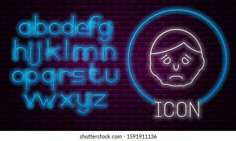 Glowing neon line Inflammation on face icon isolated on brick wall background. Neon light alphabet. Vector Illustration