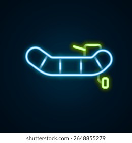 Glowing neon line Inflatable boat with outboard motor icon isolated on black background. Colorful outline concept. Vector