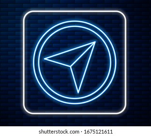 Glowing neon line Infographic of city map navigation icon isolated on brick wall background. Interface concept design. Geolocation concept.  Vector Illustration