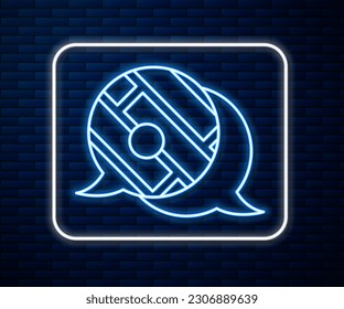 Glowing neon line Infographic of city map navigation icon isolated on brick wall background. Mobile App Interface concept design. Geolacation concept.  Vector Illustration