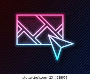 Glowing neon line Infographic of city map navigation icon isolated on black background. Mobile App Interface concept design. Geolacation concept.  Vector