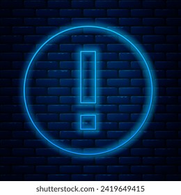 Glowing neon line Information icon isolated on brick wall background.  Vector Illustration