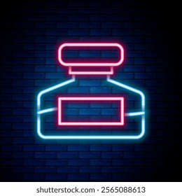 Glowing neon line Ink bottle icon isolated on brick wall background. Calligraphy supplies for fountain pen. Colorful outline concept. Vector