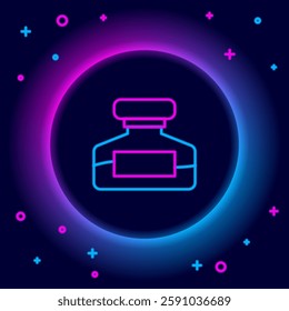 Glowing neon line Ink bottle icon isolated on black background. Calligraphy supplies for fountain pen. Colorful outline concept. Vector