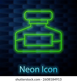 Glowing neon line Ink bottle icon isolated on brick wall background. Calligraphy supplies for fountain pen.  Vector