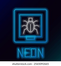 Glowing neon line Insects in a frame icon isolated on black background. Herbarium. Colorful outline concept. Vector