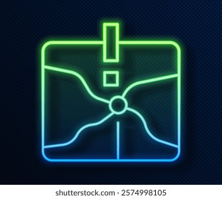 Glowing neon line Intersection point icon isolated on blue background.  Vector