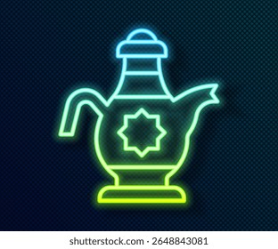 Ícone luminoso de bule islâmico de néon isolado no fundo preto.  Vetor