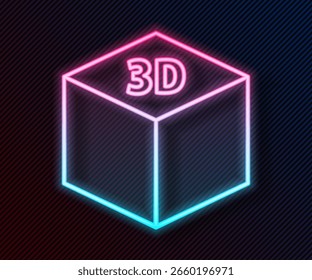 Glowing neon line Isometric cube icon isolated on black background. Geometric cubes solid icon. 3D square sign. Box symbol.  Vector Illustration