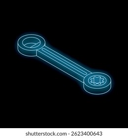 Glowing neon line isometric wrench or spanner icon isolated on black background