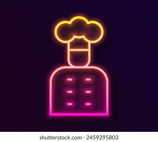 Glowing neon line Italian cook icon isolated on black background.  Vector