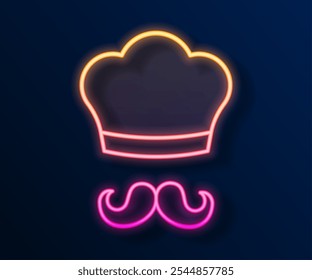 Glowing neon line Italian cook icon isolated on black background.  Vector