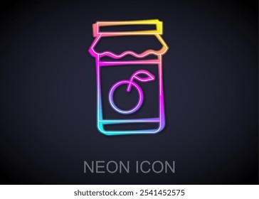 Linha de néon brilhante Jam jar icon isolado no fundo preto.  Vetor