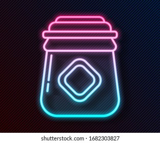 Glowing neon line Jar of honey icon isolated on black background. Food bank. Sweet natural food symbol.  Vector Illustration