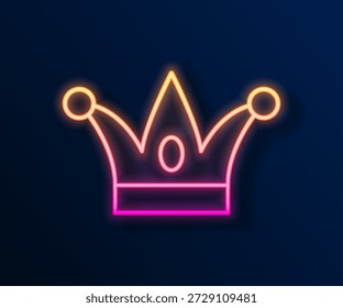 Brilhante neon linha Jester chapéu com sinos isolados no fundo preto. Ícone de palhaço. Sinal de engraçado do parque de diversões.  Vetor