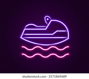 Glowing neon line Jet ski icon isolated on black background. Water scooter. Extreme sport. Colorful outline concept. Vector