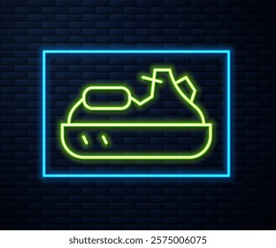 Glowing neon line Jet ski icon isolated on brick wall background. Water scooter. Extreme sport.  Vector