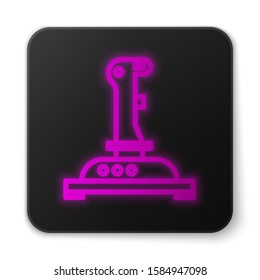 Glowing neon line Joystick for arcade machine icon isolated on white background. Joystick gamepad. Black square button. Vector Illustration