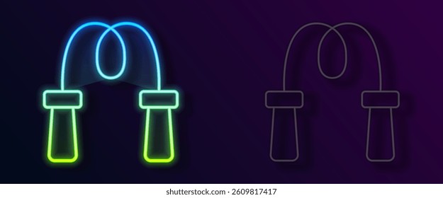 Glowing neon line Jump rope icon isolated on black background. Skipping rope. Sport equipment.  Vector