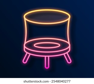 Leuchtende Neonlinie Springendes Trampolin-Symbol einzeln auf schwarzem Hintergrund.  Vektorgrafik