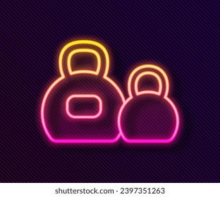 Glowing neon line Kettlebell icon isolated on black background. Sport equipment.  Vector