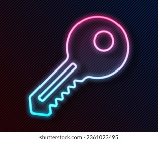 Glowing neon line Key icon isolated on black background.  Vector Illustration