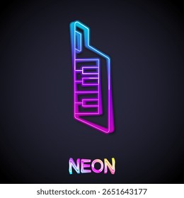 Linha de néon brilhante Ícone Keytar isolado no fundo preto. Instrumento musical.  Vetor