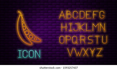 Glowing neon line Kidney beans icon isolated on brick wall background. Neon light alphabet. Vector Illustration