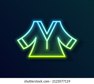 Glowing neon line Kimono icon isolated on black background. Chinese, Japanese, Korean, Vietnamese wearing national costumes, kimono. Traditional Asian costumes.  Vector