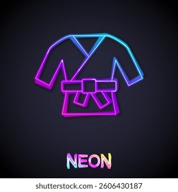 Glowing neon line Kimono icon isolated on black background. Chinese, Japanese, Korean, Vietnamese wearing national costumes, kimono. Traditional Asian costumes.  Vector